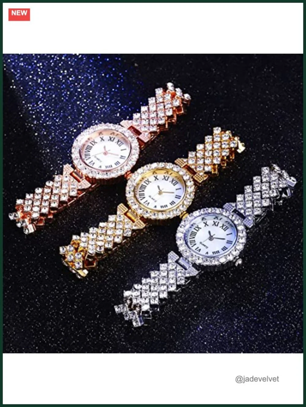 Women's Diamond Wrist Watch Bangle Bracelet Set Quartz Stainless Steel